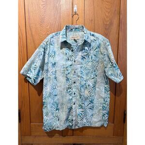Johari West Batik Button Front Shirt Blue Green L